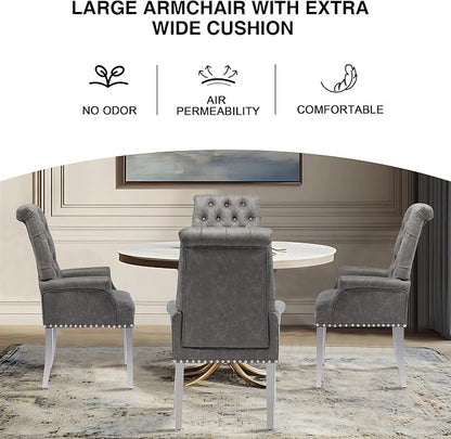 AODCHR Upholstered PU Leather Accent Dining Chair, Elegant Tufted Dining Room Kitchen Room Arm Chair with Stainless Steel Leg, Grey