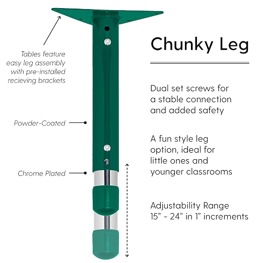 FDP Trapezoid Activity School and Classroom Kids Table (30 x 60 inch), Chunky Toddler Legs for Collaborative Seating Environments, Adjustable Height 15-24 inches - Maple Top and Green Edge