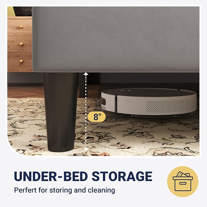 Allewie Queen Size Platform Velvet Bed Frame with Geometric Wingback Headboard, Boho Upholstered Bed with Wooden Slats Support, No Box Spring Needed, Easy Assembly, Light Grey