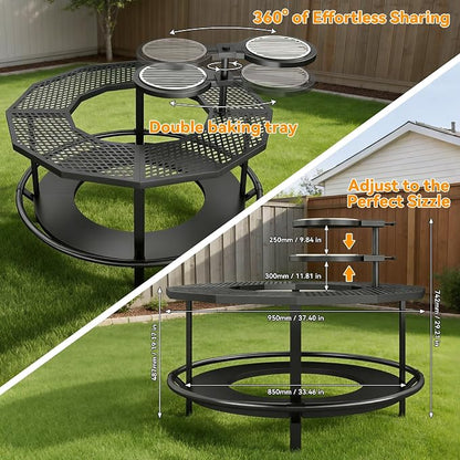 Fire Pit Surround Tabletop - 360° Fire Pit Guard for Solo Stove Bonfire & Ranger, Portable Protective Barrier for Wood Burning Fire Pits Up to ⌀21", UV-Resistant Outdoor Fabric (Firepit Not Included)