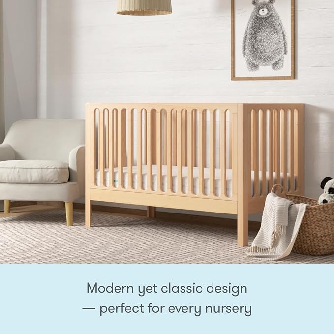 Newton Baby Galileo Standard Crib, Solid Beech Wood in Natural Color, 3-in-1 Convertible Crib with Toddler Bed Conversion Kit, Ultra-Safe Non-Toxic Finish