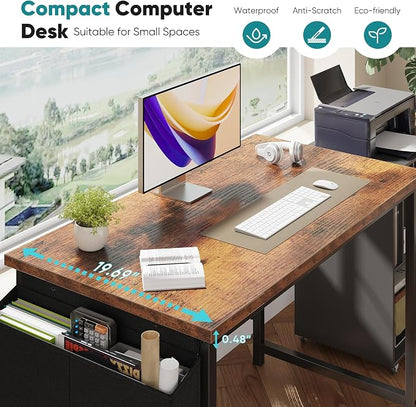 OLIXIS Computer Desk, 44 Inch Home Office Desks for Small Spaces, Writing Craft Study Gaming Table for Bedroom, Modern Computer Workstation with Storage Bag, Rustic Brown