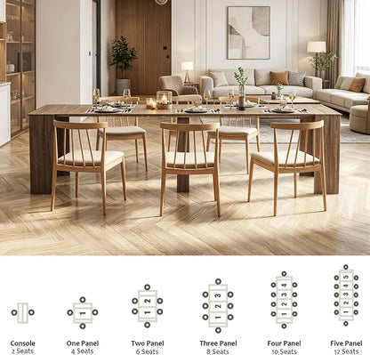 Expandable Dining Room Table, Extendable Table for 10-12 People, Folding Console Table, Space Saving Kitchen Table for Apartment, Wood Grain Gray