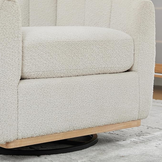 Swivel Barrel Chair, 360 Degree Round Swivel Accent Chair for Living Room, Mid Century Modern Upholstered Accent Chair,Comfy Tufted Sofa Armchairs for Bedroom,Nursery,Boucle,Ivory