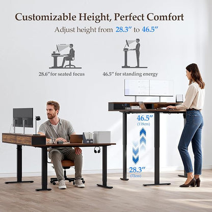 Klicelor L Shaped Electric Standing Desk 63 x 55.1 inch with Shelf, Height Adjustable Corner Desk, Sit Stand Desk with Storage Shelf, Home Office Computer Table, Rustic Brown