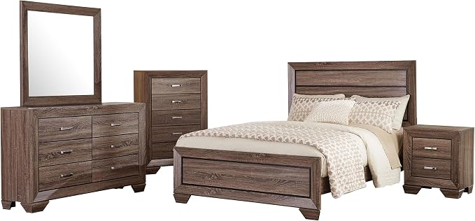 Coaster Home Furnishings Kauffman Transitional 5-Piece Bedroom Set Queen Size Panel Bed Frame 54-inch Headboard Washed Taupe 204191Q-S5