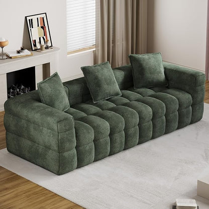 89.8" Boneless Couch,Comfy Cloud Sectional Sofa with Deep Seat,Modern Upholstered Chenille Love Seat Sofa, Oversized Couches for Living Room, No Assembly Required Tufted Sofas, Green