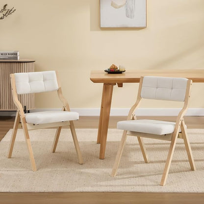 Folding Dining Chairs with Cushion Set of 2,Padded Foldable Dining Chairs,Portable Wooden Folding Chairs with Seat for Dining Rooms Kitchen Wedding Party Indoor Velvet Beige
