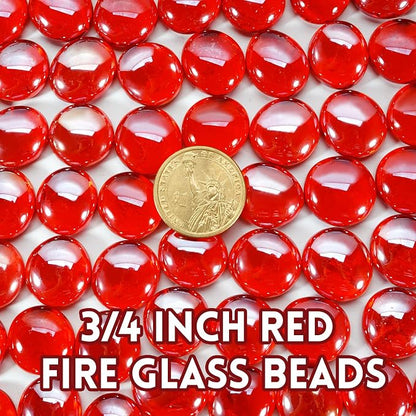 GasSaf Red Fire Glass Beads for Outdoor Fire Pit, Fireplace, Replaces Existing Gas Logs & Lava Rocks, 3/4 Inch Glass(10 Pound)(Red Luster)