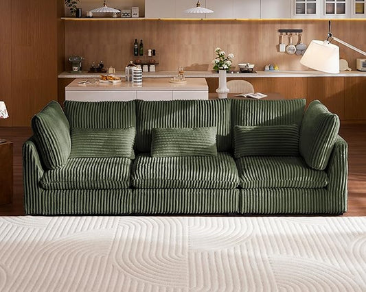 115" Oversized Corduroy Couch Modular Sectional Sofa, Washable Cloud Couch Sectional, 3 Seater Sectional Couches for Living Room, Fully Cover Removable, Basic 3 Seater, Corduroy, Green