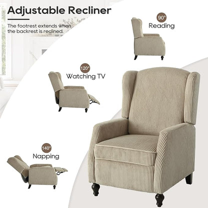 Wingback Recliner Chair with Massage and Heat, Tufted PU Leather Push Back Arm Chair for Living Room Vintage Recliner Chair with Remote Control, Padded Cushion, Backrest