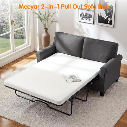 57 inches Loveseat Sleeper Sofa, 2-in-1 Pull-Out Couch Bed with High-Density Sponge Mattress for Small Apartment, Living Room, Guest Room,Grey