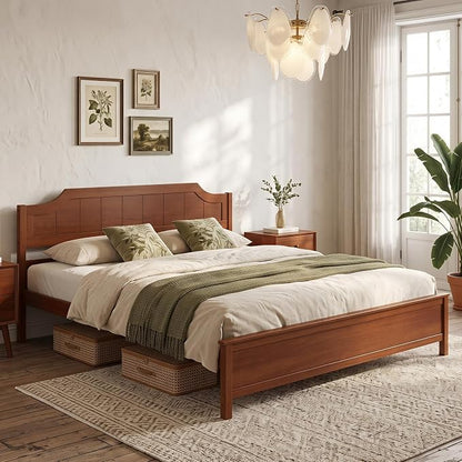 Giantex King Size Wooden Bed Frame with Headboard, Wood Slat Support | Farmhouse Platform Bed with Heavy Duty Mattress Foundation, Under-Bed Storage, No Box Spring Needed, Easy Assembly (Walnut)