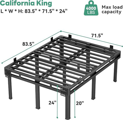 Superay California King Bed Frame, 24 inch Metal Bed Frame & Box Spring 2 in 1 Platform with Rounded Legs, Double Layer Bed Frame with Matress Gasket & headboard Adapter, Support Up to 4000lbs