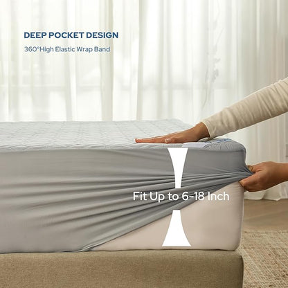 BEDLORE Waterproof Mattress Protector, Queen Size Mattress Pad with Deep Pocket 6"-18" Depth, Soft Dirt-Proof Double Bed Mattress Cover for Bedroom, College Dorm, Hotel (Light Gray)