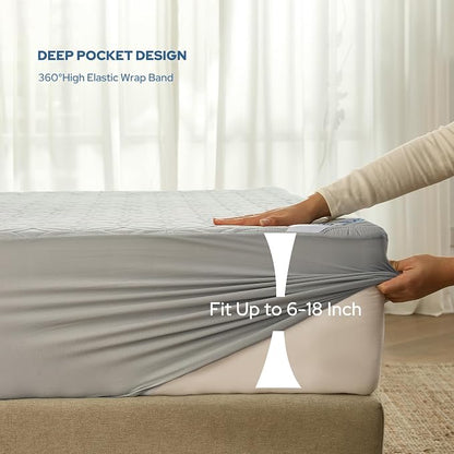 BEDLORE Waterproof Mattress Protector, Cal King Size Mattress Pad with Deep Pocket 6"-18" Depth, Soft Dirt-Proof Double Bed Mattress Cover for Bedroom, College Dorm, Hotel (Light Gray)