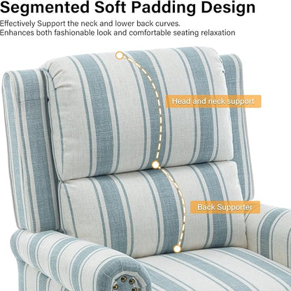 Recliner Chair, Modern Pushback Armchair with Adjustable Backrest & Footrest for Bedroom, Living Room (Blue Stripe,Set of 2)