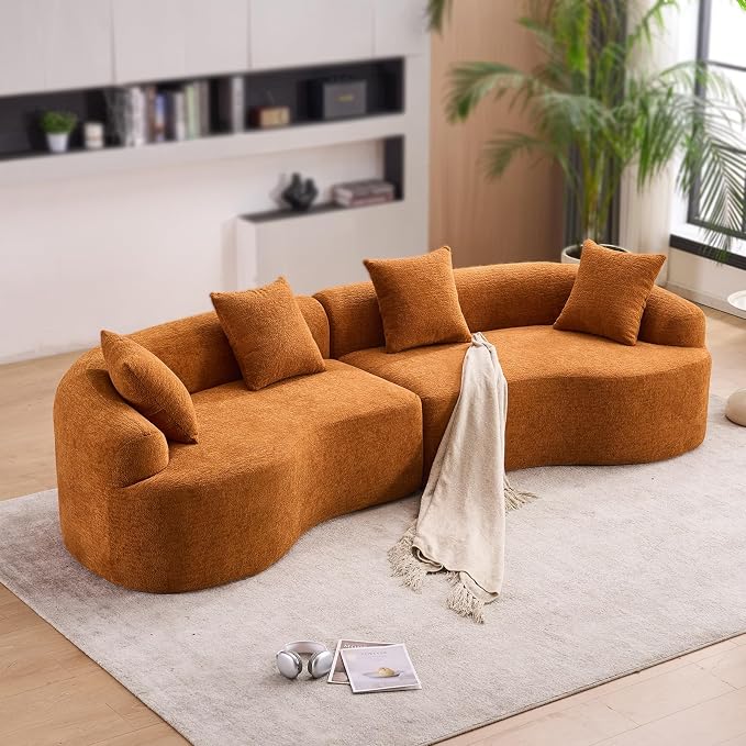110.2" Curved Sectional Sofa,Luxury Wood Grain Chenille Fabric, Oversized Sectional Sofa,Compression Curved Couch for Living Room,No Assembly Needed (Orange, 110.2 Inch)