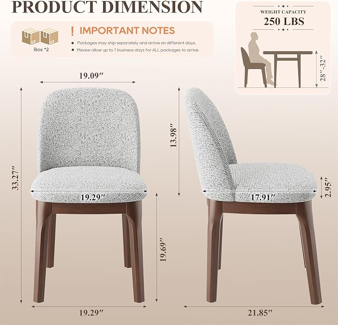 MALOL Upholstered Dining Chairs with Thickened Solid Wood Legs, Mid Century Modern Kitchen & Dining Room Chairs Set of 4, Comfortable Side Chairs for Dining Room, Kitchen, Light Grey