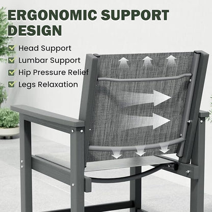 5 Piece HDPE Outdoor Furniture Patio Dining Set, All-Weather Table and Chair Sets with Umbrella Hole Outdoor Dining Table Sets of 4 Textilene Fabric Patio Chairs for Backyard,Poolside,Garden,Deck