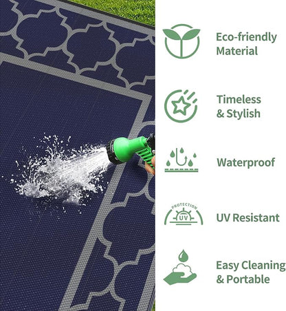 GENIMO 4 ' x 6 ' Outdoor Rug for Patio Clearance, Waterproof Indoor Outdoor Plastic Straw Rugs Carpet, Reversible Outside Area Rv Mat for Camping, Balcony Porch, Deck, Picnic, Beach (Blue & Gray)