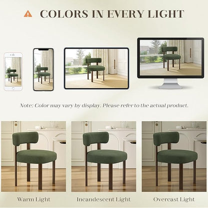 Wooden Dining Chairs Set of 6, Upholstered Kitchen Chairs with Solid Wood Legs, Mid Century Dining Room Chair with Ergonomic Curved Backrest for Kitchen Dining Vanity, Green