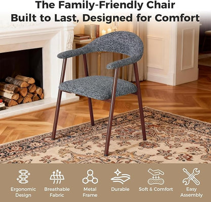 DUMOS Dining Chairs Set of 2, Linen Fabric Upholstered Kitchen Side Chairs with Curved Backrest & Metal Legs, Modern Farmhouse Accent Chair for Dining Room Kitchen Living Room Cafe, Gray