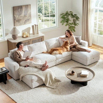 Cloud Couch Sectional 146.5'' Oversized Modular Deep Seat Sofa Bed Comfy White Cloud Couch with Washable Cover for Living Room 4 Seater with 4 Ottoman