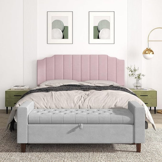 Befurtori King Size Headboard Only, Velvet Wall Mounted Headboard King for Adjustable Bed Modern Upholstered Head Board Easy Assembly, Pink
