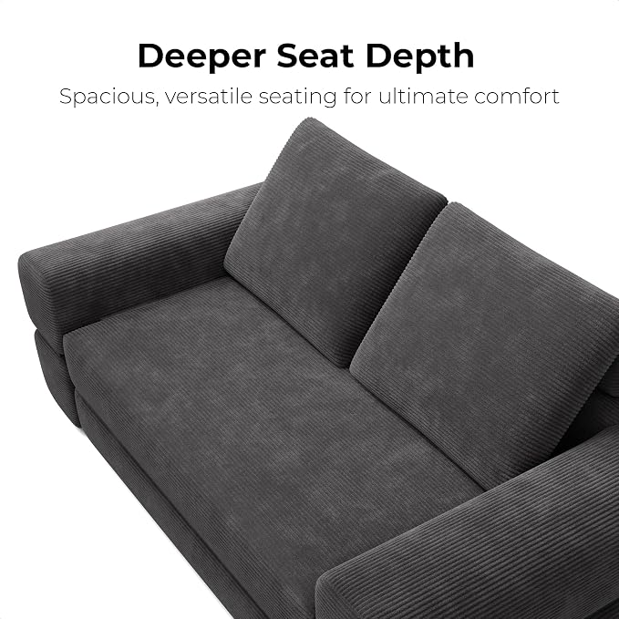 LIKIMIO FlipNest Convertible Sleeper Sofa Bed Floor Sofa 3-in-1 No Assembly, Foldable Mattress with Corduroy Upholstery Dark Grey, Lounge Loveseat Couch for Living Room Studio Guest Room