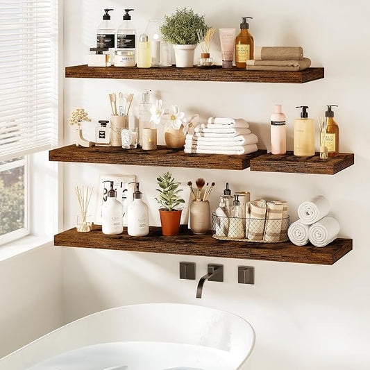 Vivelove Floating Shelves for Wall Mounted, 36 Inches Long Shelves, Display Shelf for Bathroom Living Room Kitchen Bedroom Office Farmhouse Home Decor, 36" X 9.3" X 1.5" - Set of 2, Rustic Brown
