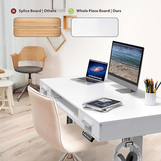SHW 48-Inch Electric Height Adjustable Desk with Keyboard Tray and 2 Drawers, White