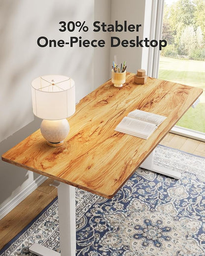 HUANUO Electric Standing Desk, Whole Piece Desktop, Adjustable Height Computer Desk, 4 Height Memory Settings, Sit Stand Up Desk for Home Office, 48" x 24", Light Vintage