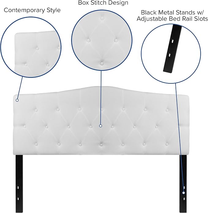 EMMA + OLIVER Tufted Upholstered Queen Size Headboard in White Fabric