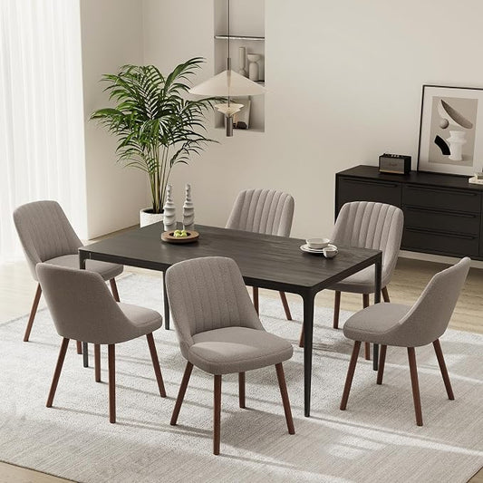MALOL Upholstered Dining Chairs Set of 6, Modern Fabric Kitchen Chairs with Back, Wood Legs for Kitchen Dining Room Restaurant, Taupe