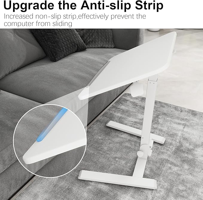 PUNCIA 25" Mobile Folding Desk, No Assembly Required Pneumatic Sit-Stand | Adjustable Height Laptop Table, 0-90° Tilt Top Computer Cart for Home Office, Small Space, Bedroom and Dorm, White