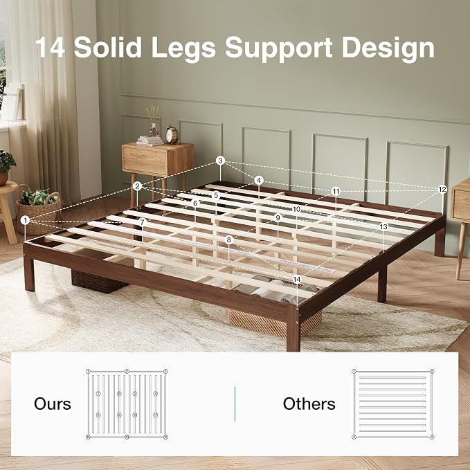 Novilla 12 Inch Wooden King Size Bed Frame, King Platform Bed Frame Without Headboard, Sturdy Wood Slat Support, No Box Spring Needed, Easy Assembly, Walnut