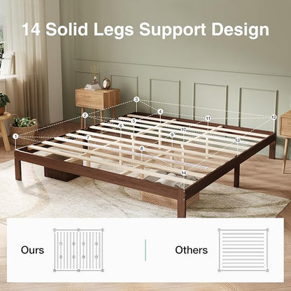 Novilla 12 Inch Wooden King Size Bed Frame, King Platform Bed Frame Without Headboard, Sturdy Wood Slat Support, No Box Spring Needed, Easy Assembly, Walnut