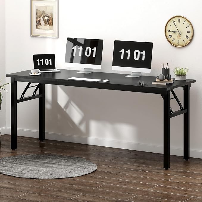 Need Folding Computer Desk, Large 62 inches Folding Table for Home Office, No Install Needed Foldable Writing Table Long Desk, Space-Saving, Black