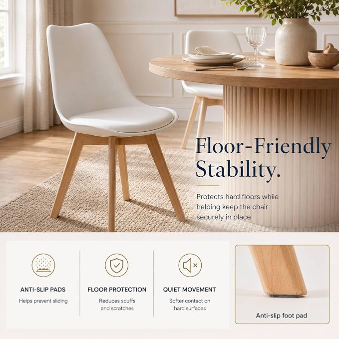 CangLong Dining Chairs Set of 4, Mid Century Modern Kitchen and Dining Chair, Soft Padded Dining Desk Chairs with Wood Legs, for Kitchen, Dining, Living Room & Bedroom, White