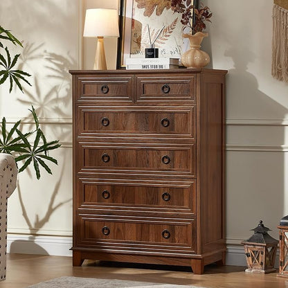 Joaxswe Farmhouse 6 Drawer Dresser for Bedroom Set of 2, 41" Tall Small Dressers & Chest of Drawers, Rustic Wood Dresser with Metal Handle, Storage Organizer Closet for Living Room, Hallway, Entryway