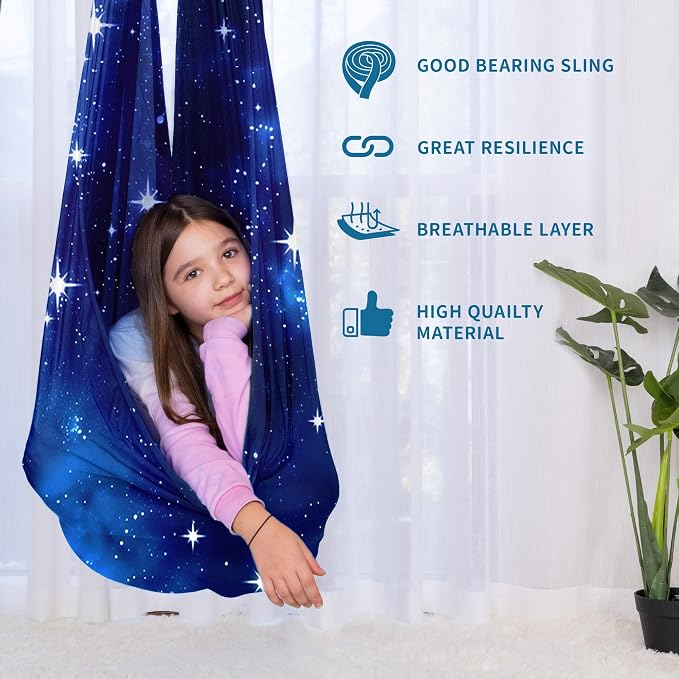 OUTREE Sensory Swing for Kids with 360° Swivel Hanger, Indoor Therapy Swing Great for Autism, ADHD, Sensory Processing Disorder, and Autistic Children (Blue Star)