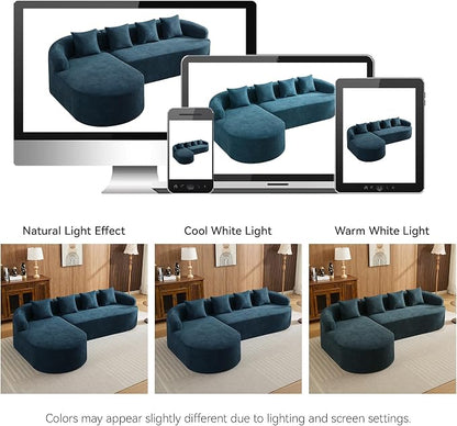 105.5" Boneless Curved Couch, L Shaped 4-Seater Cloud Couch with Deep Seat Chaise, Oversized Curved Sofa, Chenille Modular Sectional Couches for Living Room, No Assembly, Blue