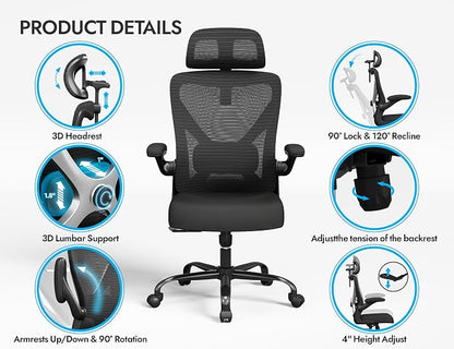 Ergonomic Office Chair - X-Shaped Computer Desk Chair Comfy, Gaming Chair, Office Chair with Lumbar Support, Mesh Office Chairs with Headrests, Desk Chair for Long Hours, Black Silver, Pack of 8