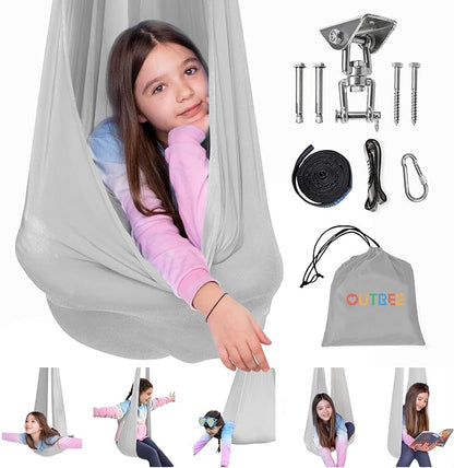 OUTREE Sensory Swing for Kids with 360° Swivel Hanger, Indoor Therapy Swing Great for Autism, ADHD, Sensory Processing Disorder, and Autistic Children (Gray)