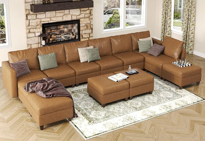 EASE MOOSE Faux Leather Sectional Sofa，U Shaped Faux Leather Modular Sectional Sofa ，Brown Modular Couch for Living Room