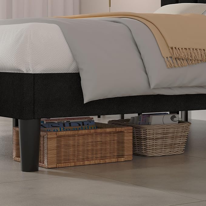 VECELO Full Size Bed Frame with Upholstered Headboard, Velvet Platform Bedframe Mattress Foundation, Strong Wood Slat Support, No Box Spring Needed,Black