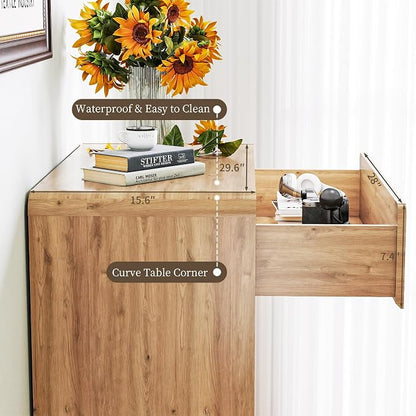 3-Piece Farmhouse Bedroom Storage Set, 5-Drawer Chest & Nightstands Set of 2 with Charging Station, Handle-Less Design, Rounded Corners, Anti-Tip Safety Furniture, Natural
