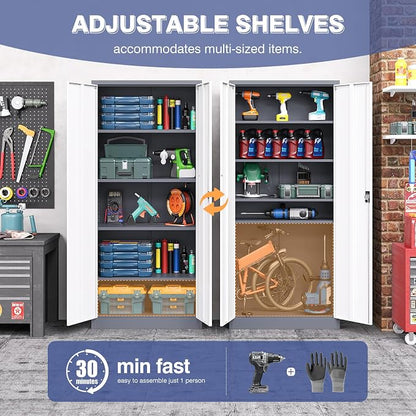 Metal Tool Storage Cabinet,Lockable File Cabinet with 2 Doors and 5 Adjustbale Shelves,Tall Cabinets for Garage Storage Systems for Home Office,Garage,Workshop