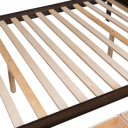 MERITLINE Twin Over Full Bunk Bed with Stairs, Storage Shelves and Drawers, Solid Wood Bunk Bed Frame with Storage, for Teens Adults (Espresso)